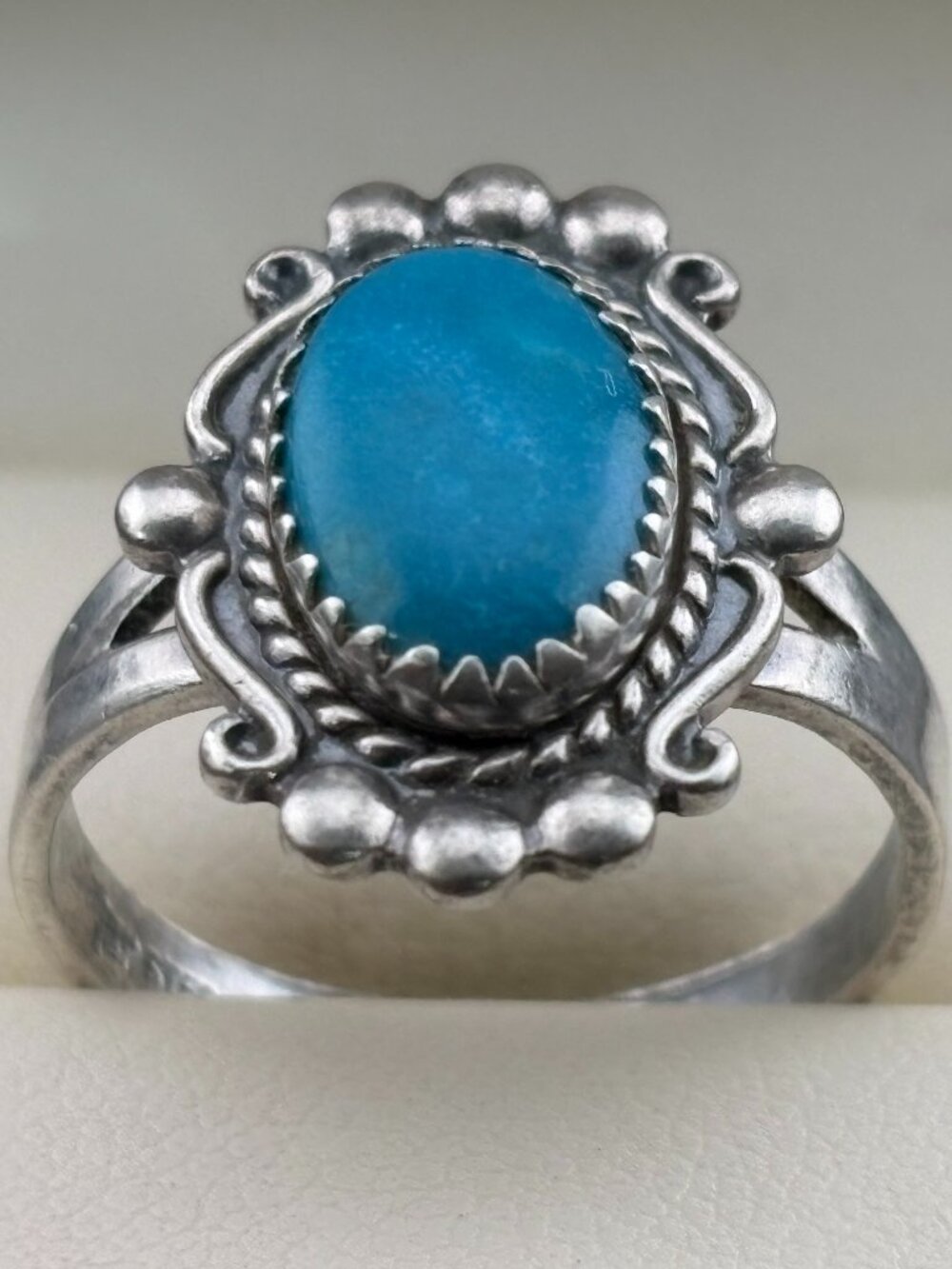 SUPER Bell Trading Post Old Pawn Sterling Silver Vintage Turquoise Ring Size 7.5